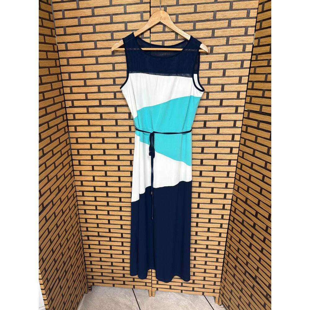 Studio One Mint And Navy Maxi Dress Size Medium Petite
